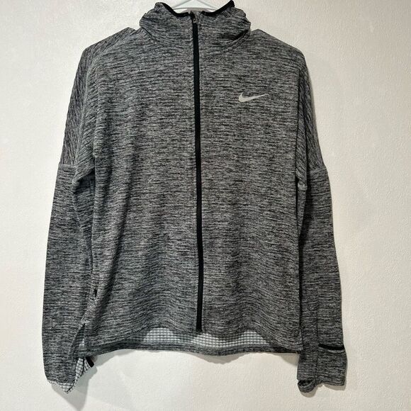 Nike Dri-Fit Running Jacket Small Hooded Gray Heather Full Zip Long Sleeves - Picture 1 of 8